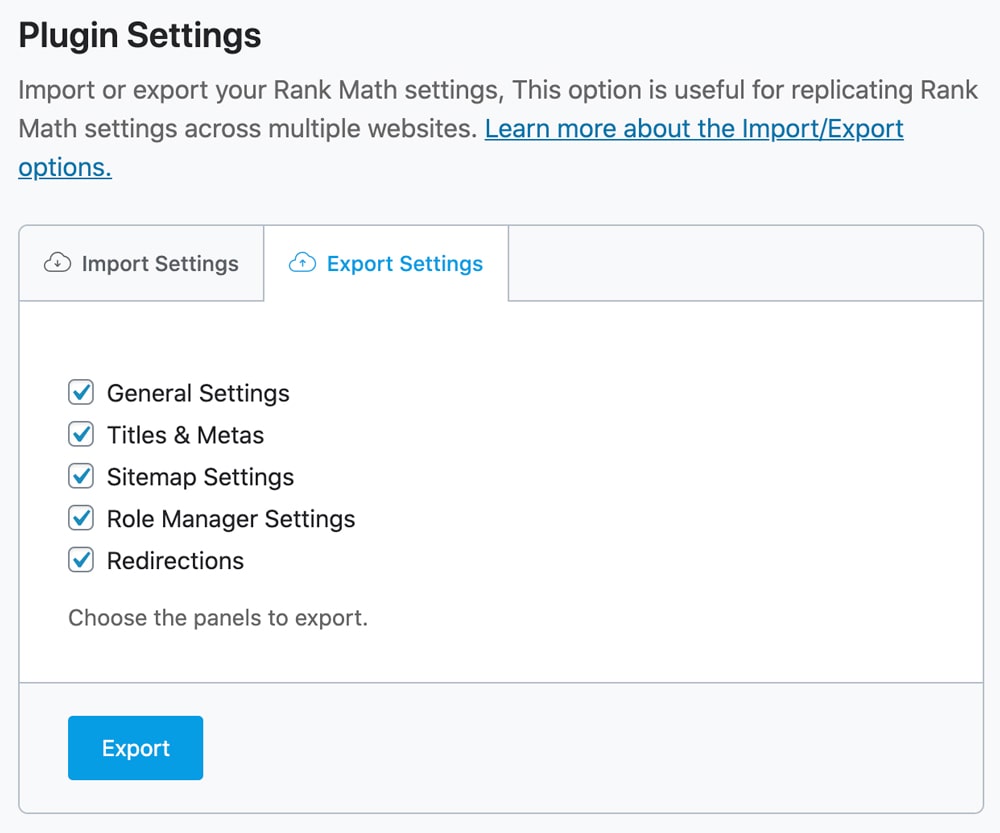 Rank Math - 2023年第1号WordPress SEO插件 77 Import/Export Settings With a Single Click
