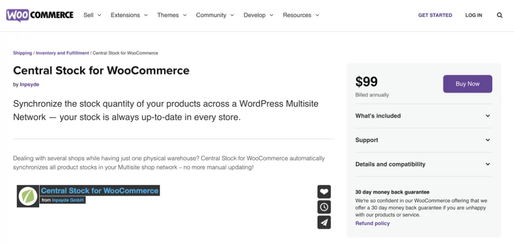 4个顶级WooCommerce商城多站点库存同步WordPress插件 3 WooCommerce 网站的 Central Stock。