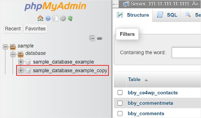 导航到 phpMyAdmin 上新复制的数据库 导航到 phpMyAdmin 上新复制的数据库