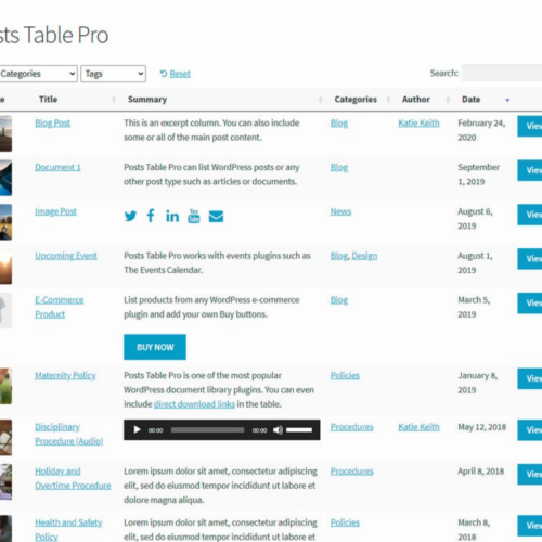 Posts Table Pro WordPress内容表格专业版 列出帖子页面和内容自定义帖子类型