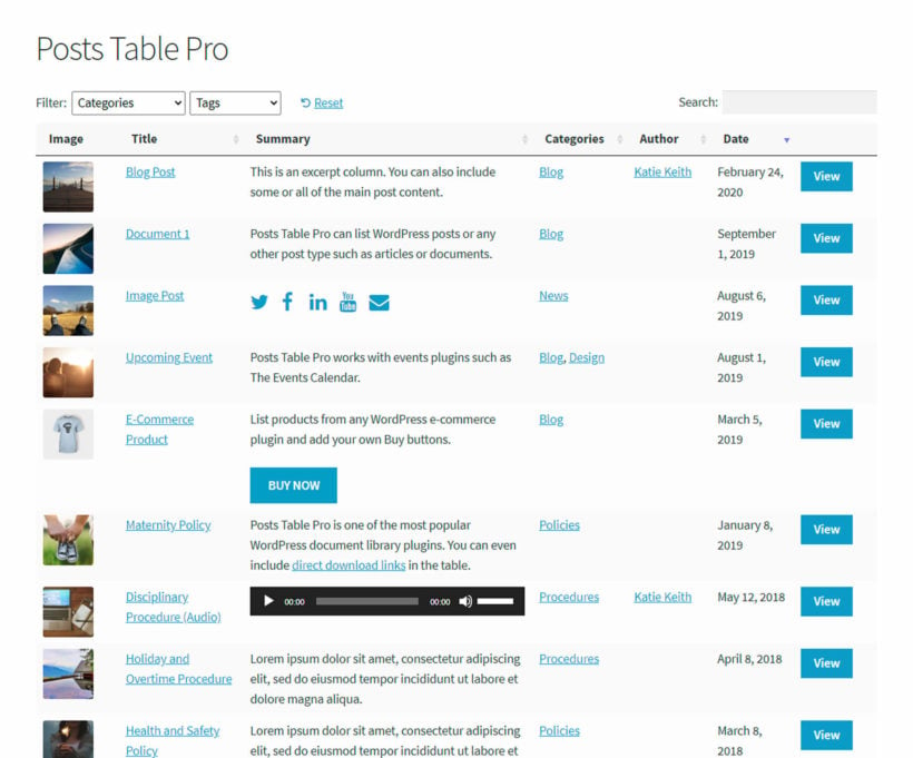 Posts Table Pro WordPress内容表格专业版