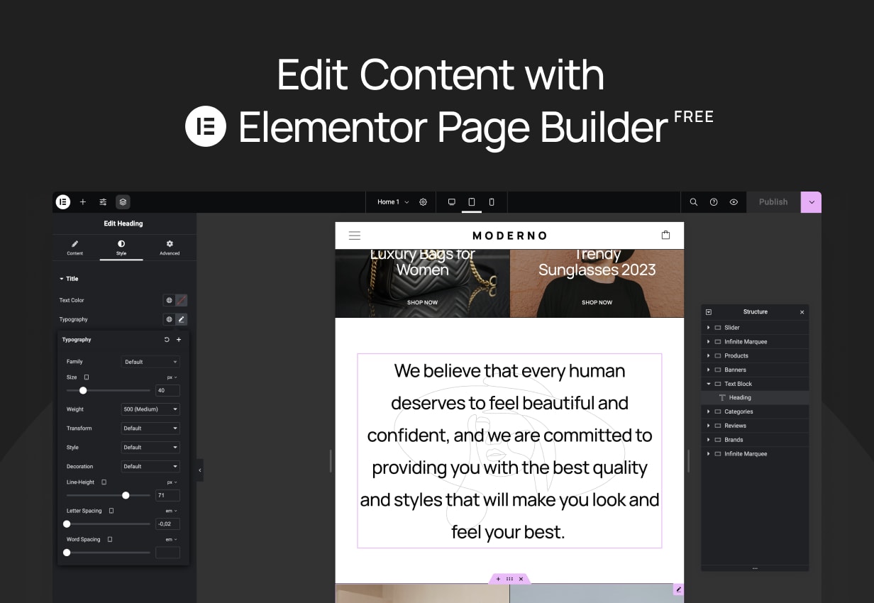 Moderno - 使用 Elementor Page Builder 编辑内容