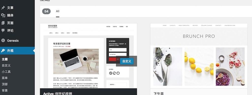 管理菜单中的主题菜单项