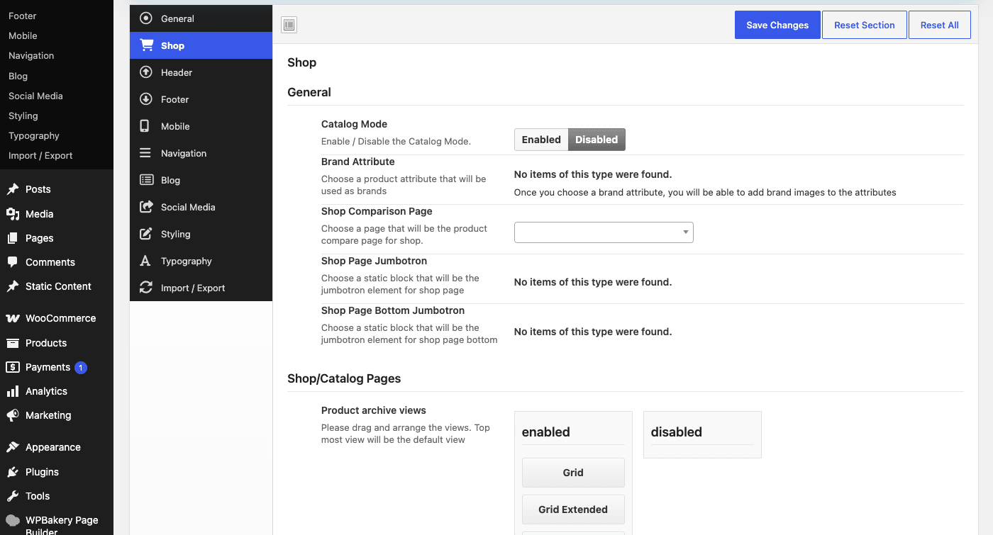 Electro Shop options tab Electro 主题 WooCommerce 商店选项