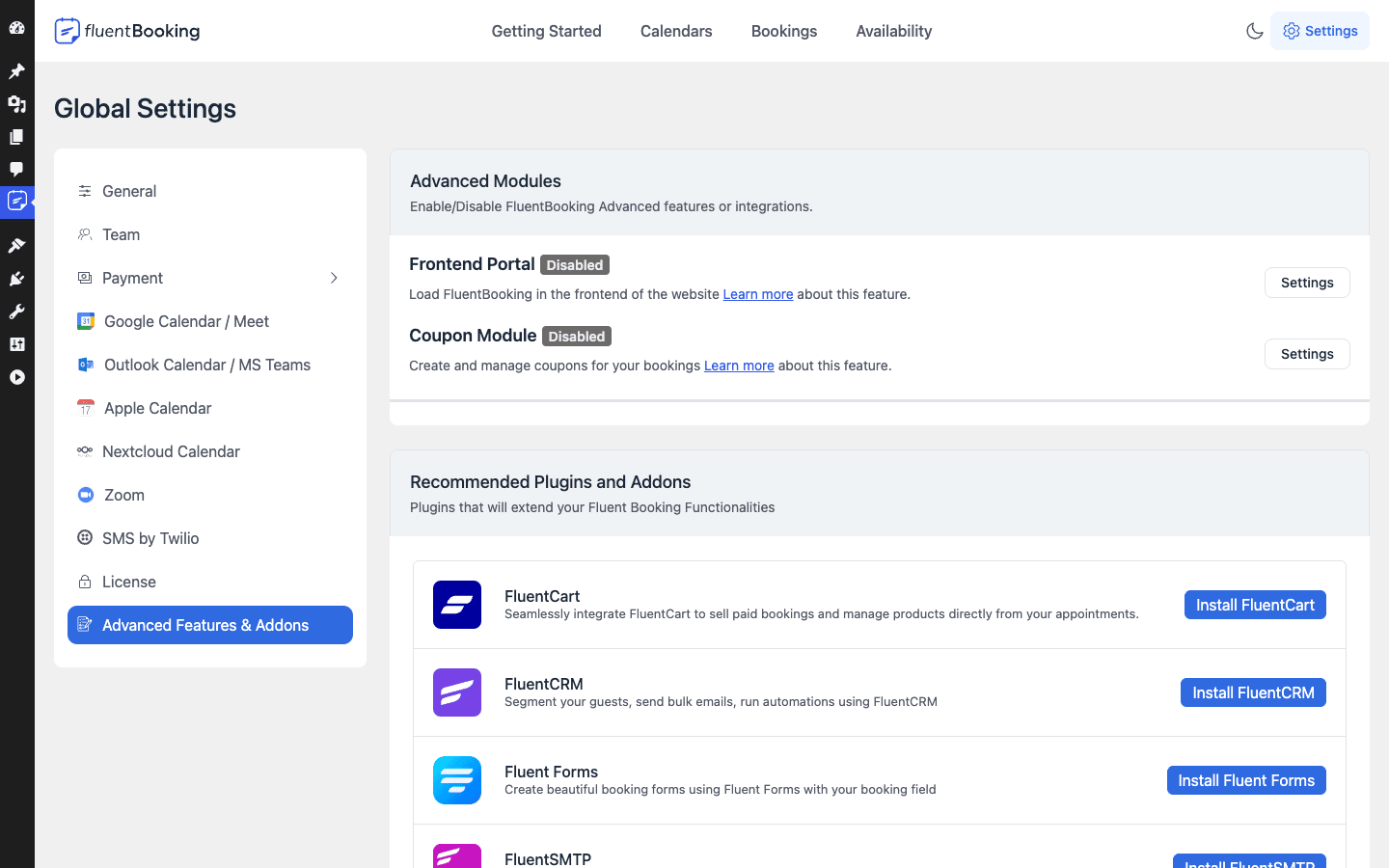 FluentBooking 高级模块和 Fluent 套件插件