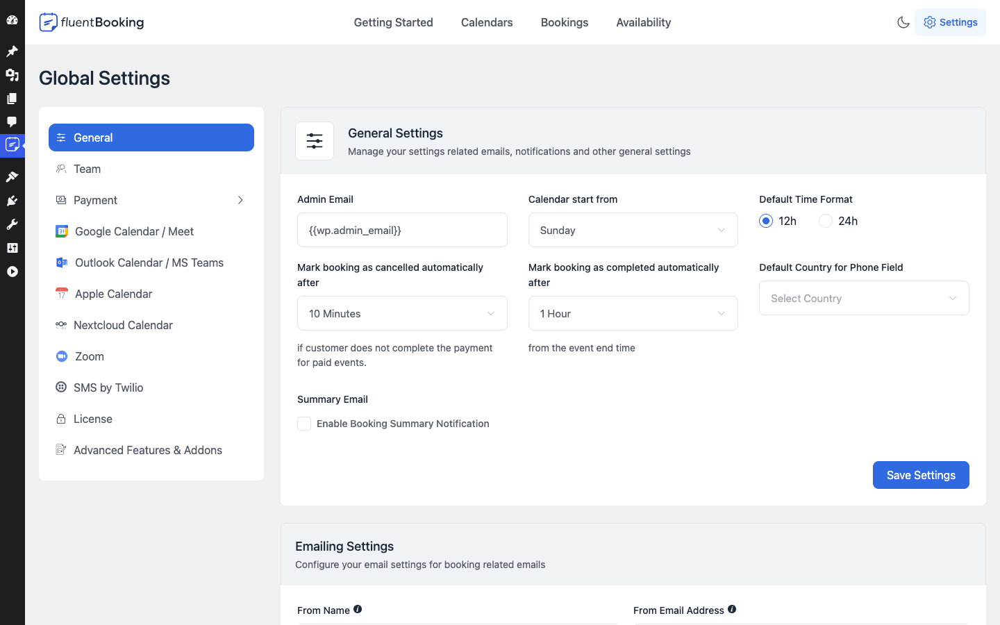 FluentBooking 全局设置和日历集成