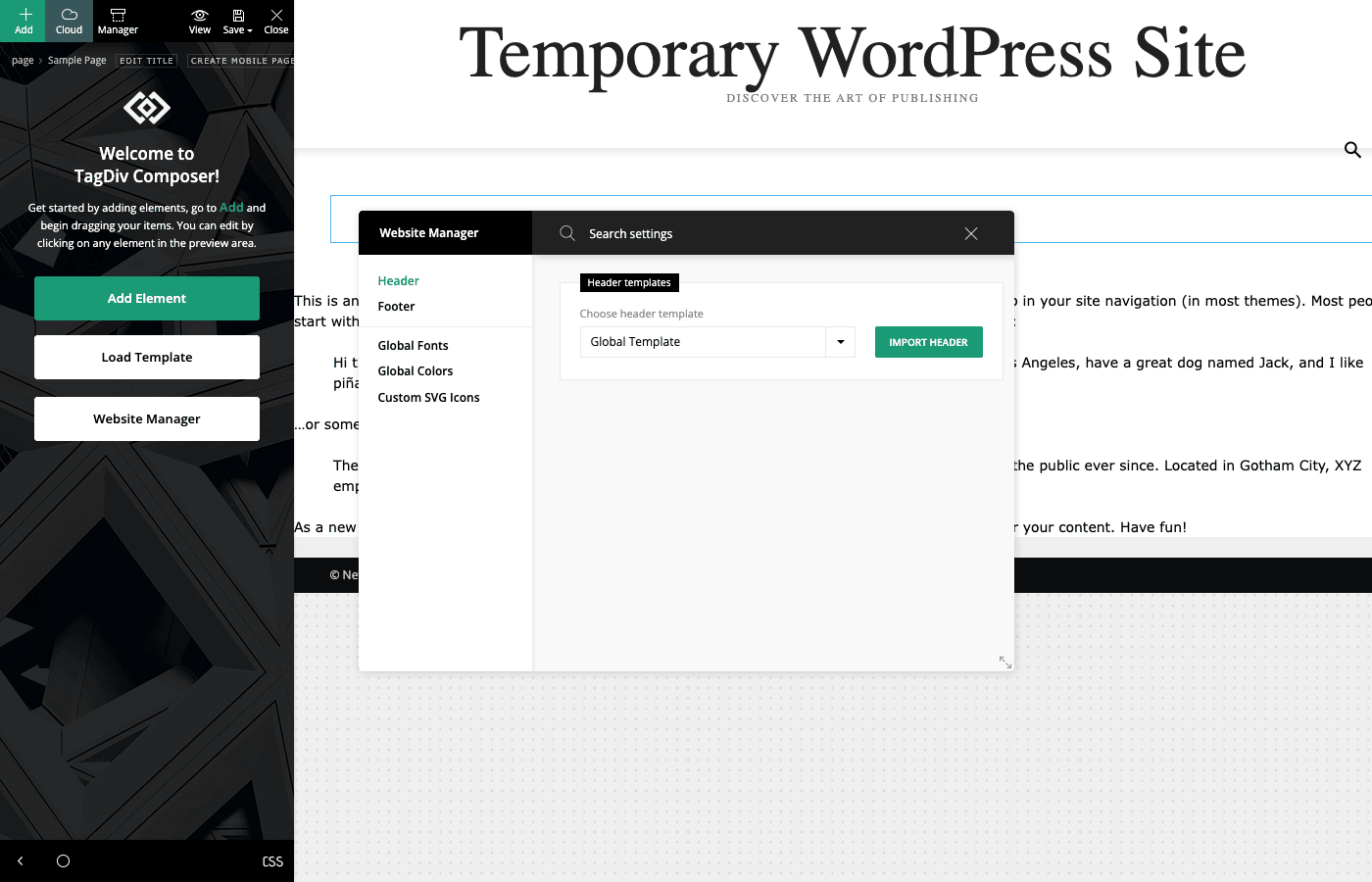 The Website Manager global settings Newspaper 主题中的网站管理器全局设置