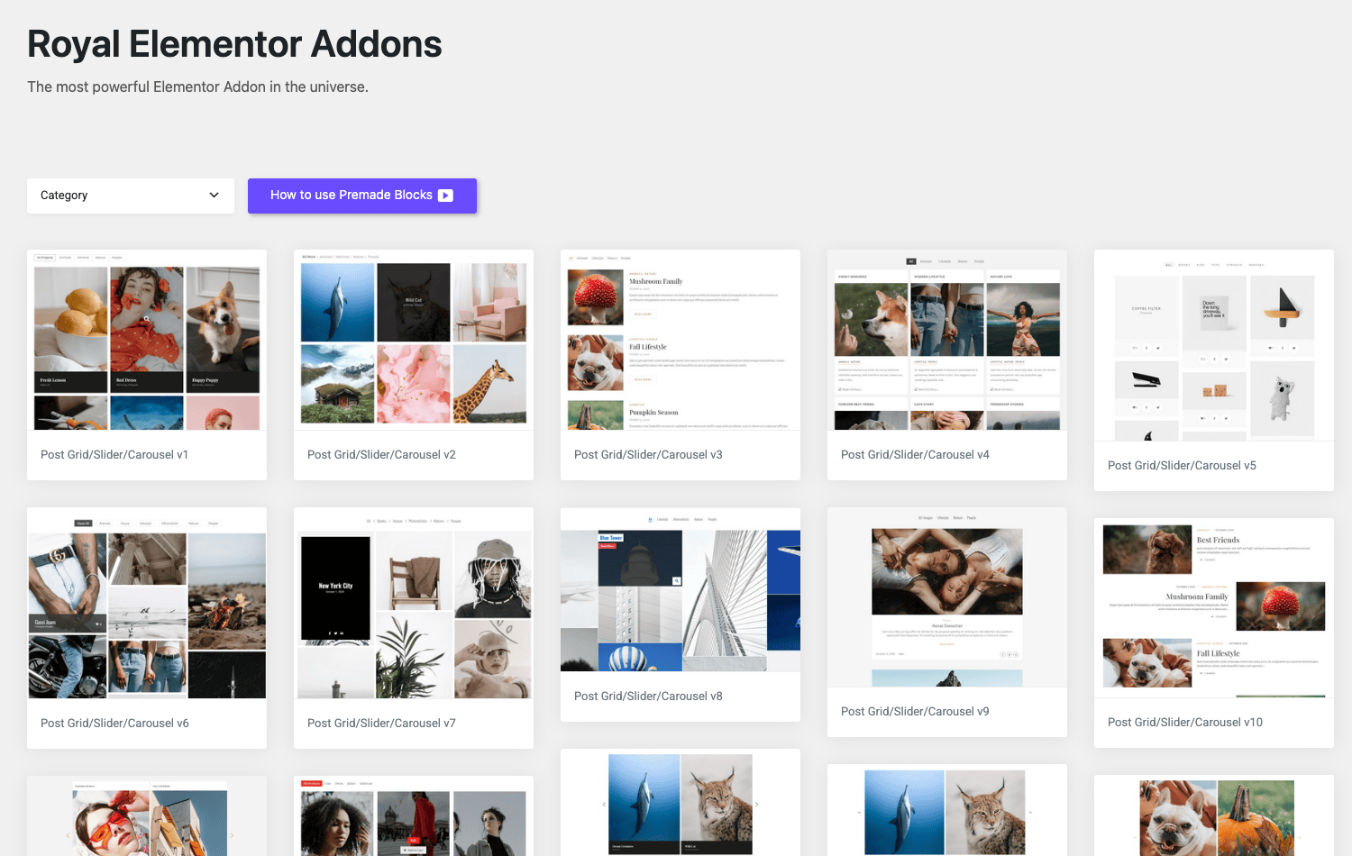 Royal Premade Blocks library Royal Elementor Addons Pro 预制区块库